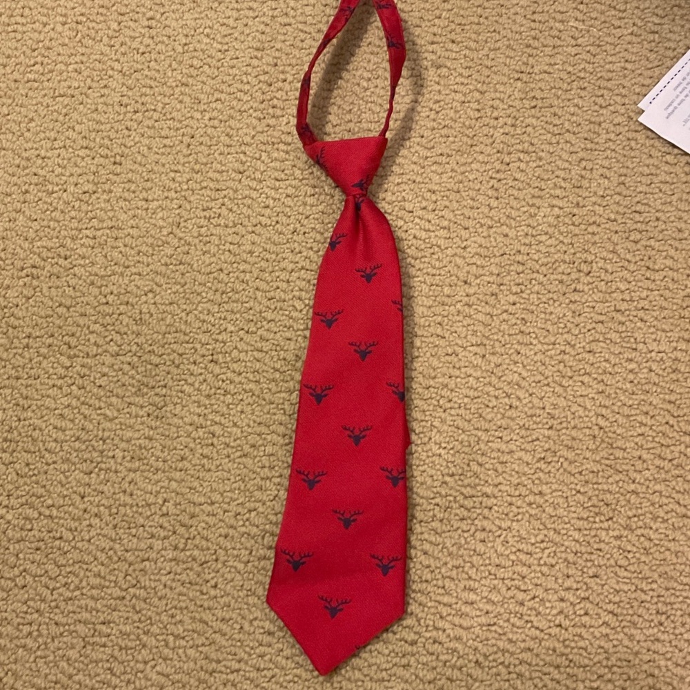Janie and Jack Red Kids Tie with Blue Reindeer
